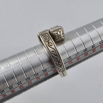 Sterling Silver Rinf Etched Bypass Size 9 Adjustable Vintage