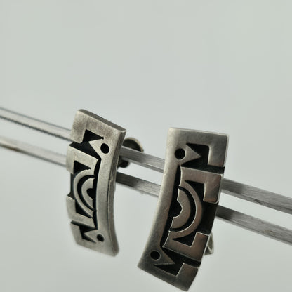 STERLING SILVER Earring ARTISAN MODERNIST Tribal Abstract Vintage Geometric