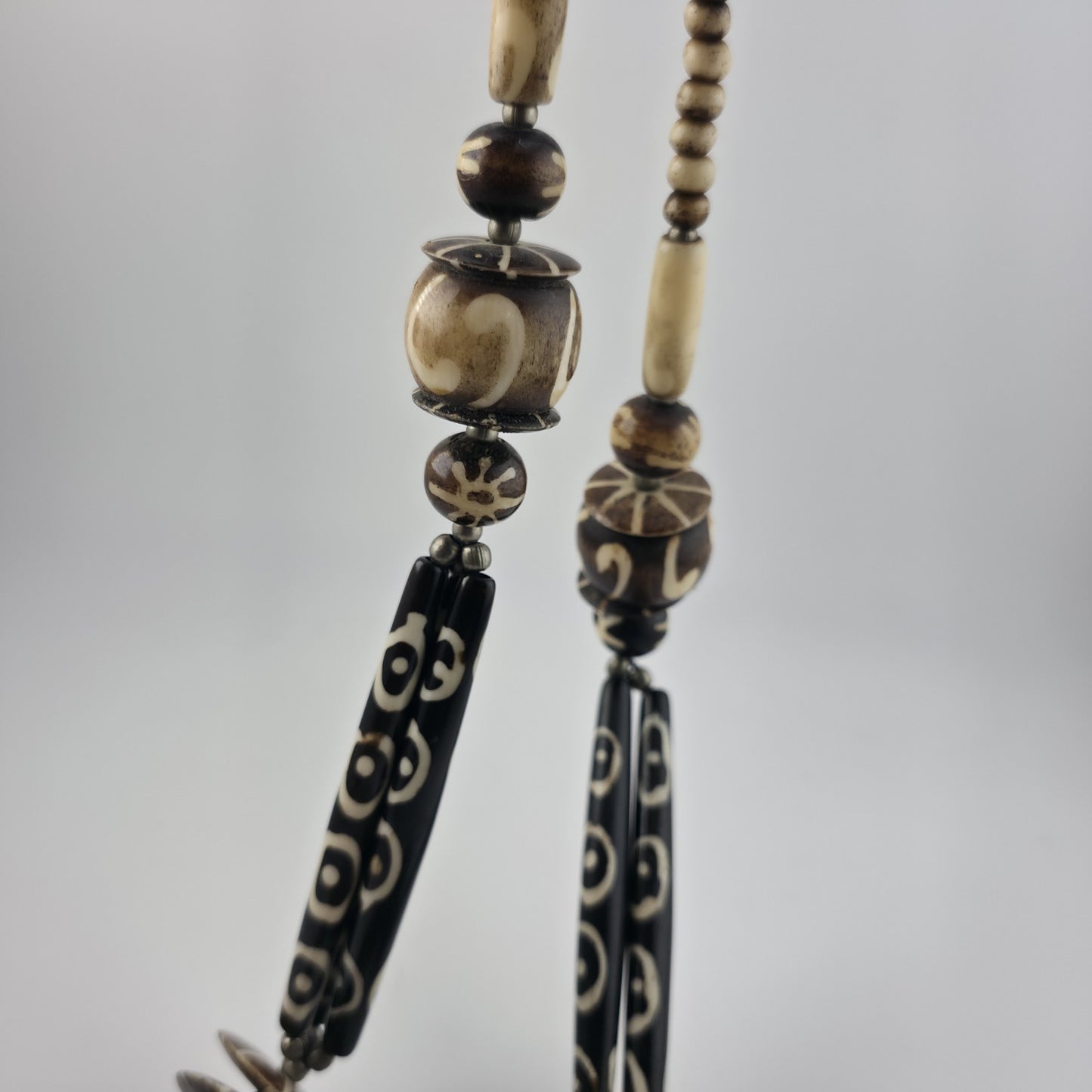 Tribal Necklace Tibetan dZi African Batik Beads Vintage 30in