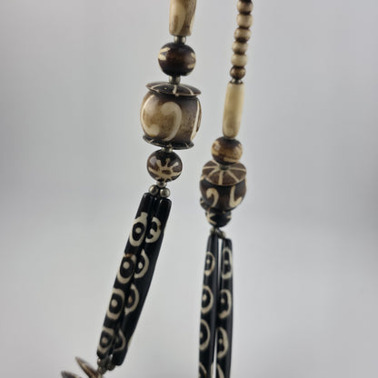 Tribal Necklace Tibetan dZi African Batik Beads Vintage 30in