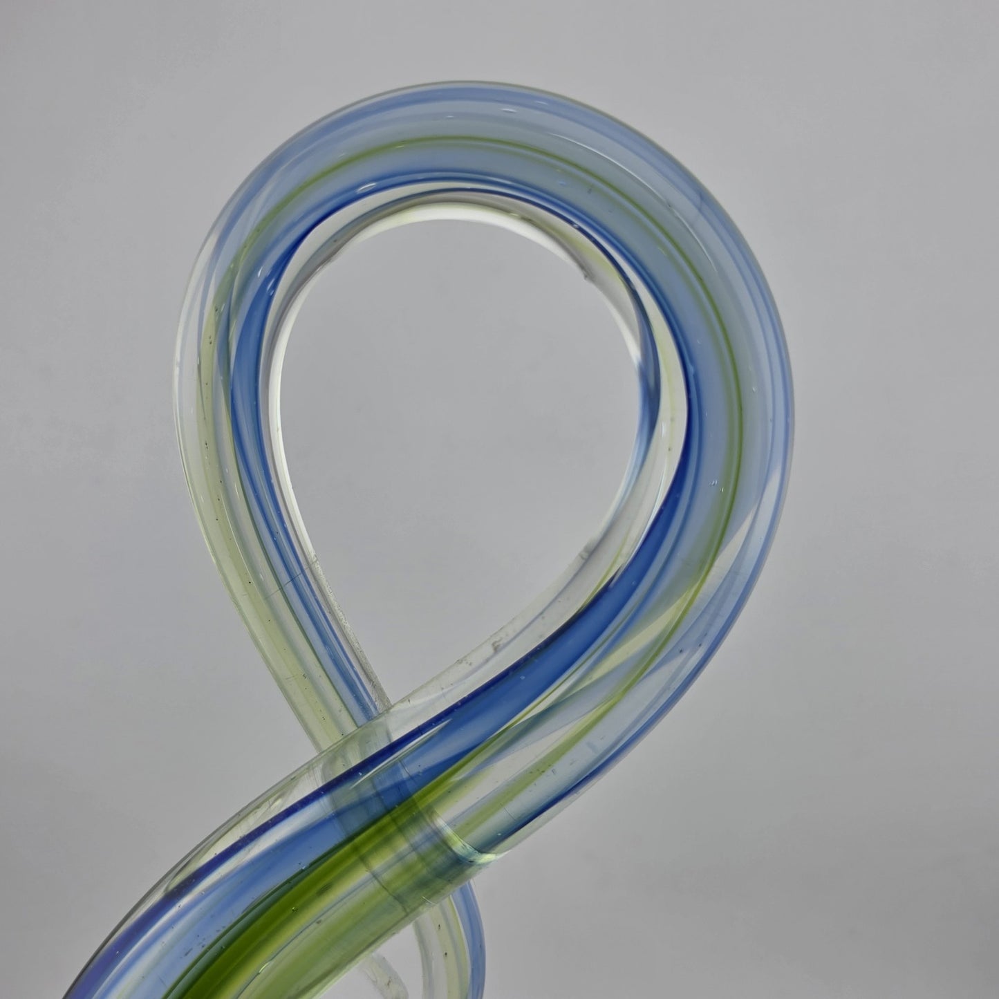Hand Blown Music Treble Clef 10" Art Glass Sculpture Blue Green Infinity Vintage