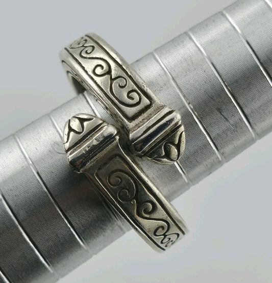 Sterling Silver Rinf Etched Bypass Size 9 Adjustable Vintage