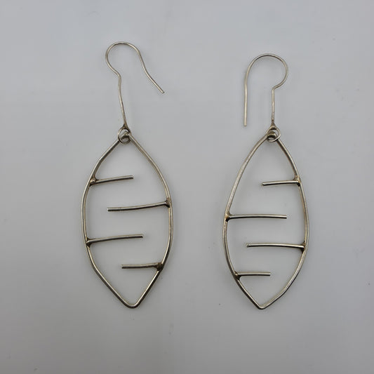 Sterling Silver Abstract Leaf Dangle Earrings Modernist Wire Design 925