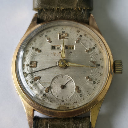 Invicta Triple Calendar Watch 1950s Vintage Champagne Dial Rare Manual Wind Work