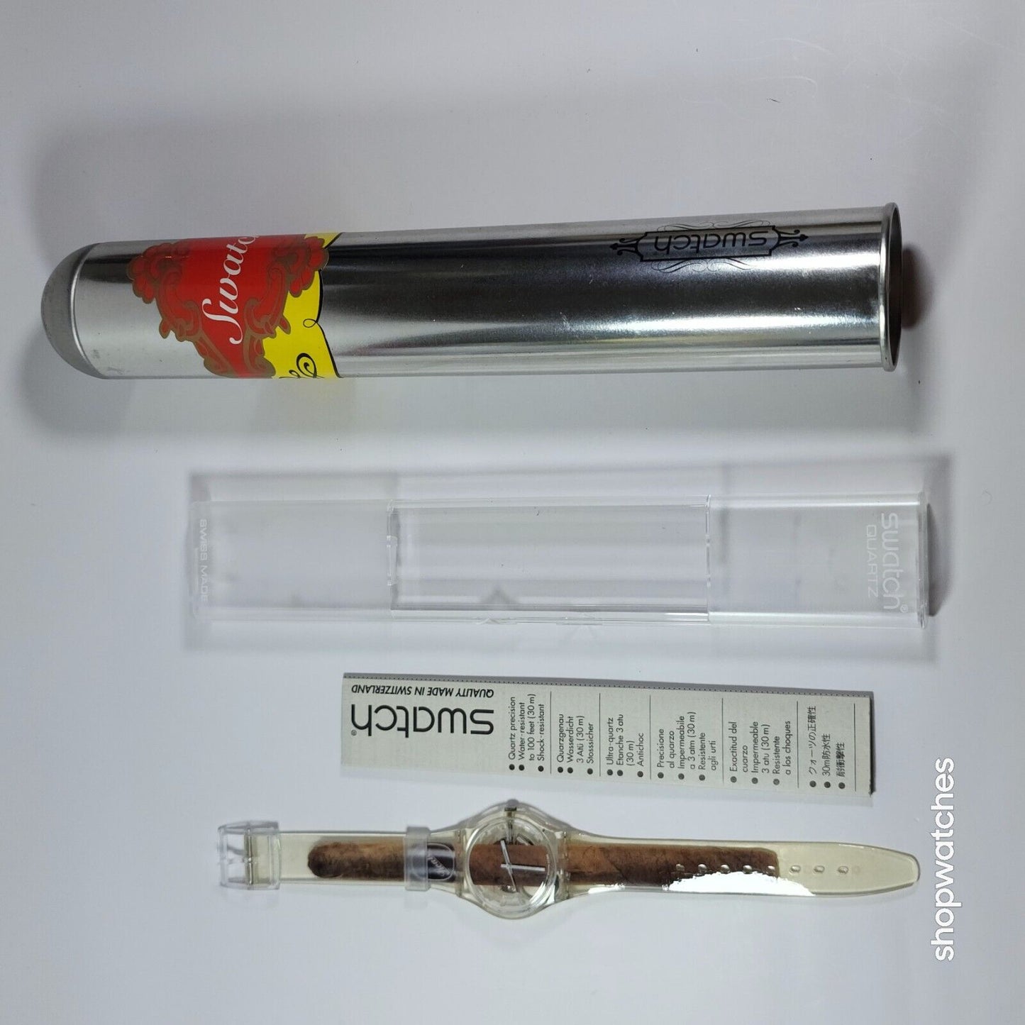 Swatch Watch CIGAR GK250 Vintage 1996 Limited Edition with Metal Tube Set EUC