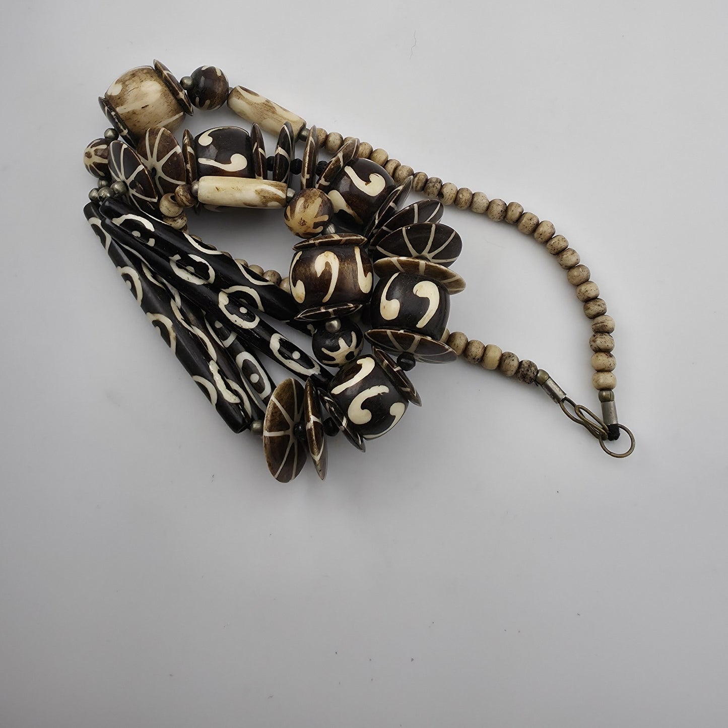 Tribal Necklace Tibetan dZi African Batik Beads Vintage 30in