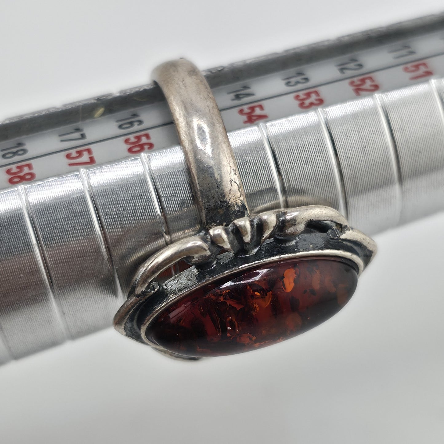 Baltic Amber Sterling Silver Ring Oval Stone Gothic Modernist 7 Polish