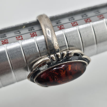 Baltic Amber Sterling Silver Ring Oval Stone Gothic Modernist 7 Polish