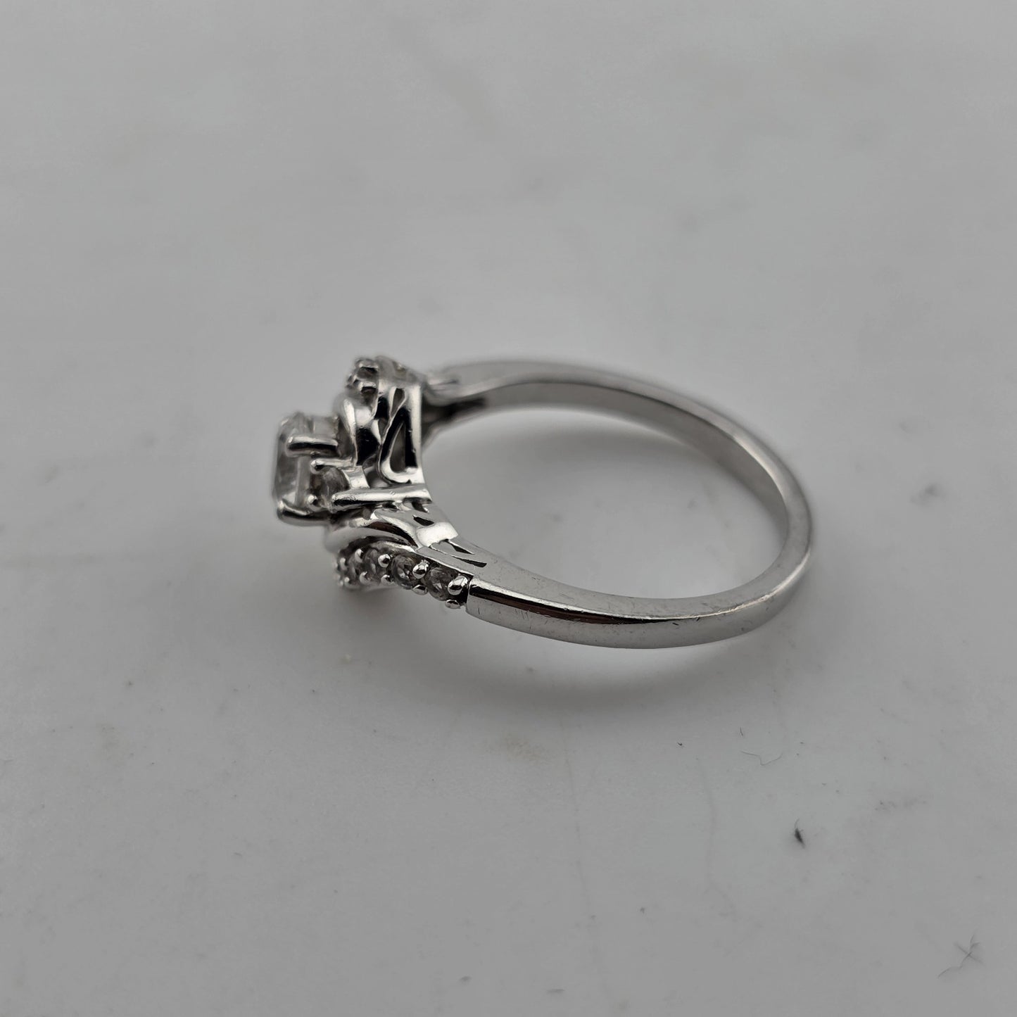 Sterling Silver Ring  925 Size 6.75 White Colorless Stone