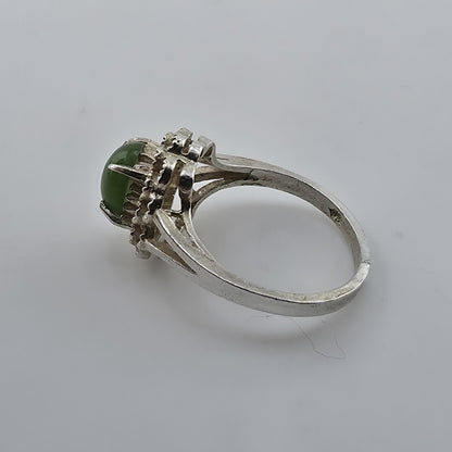 Sterling Silver Ring Green Jade Stone Filigree Halo Vintage 925 Size 6
