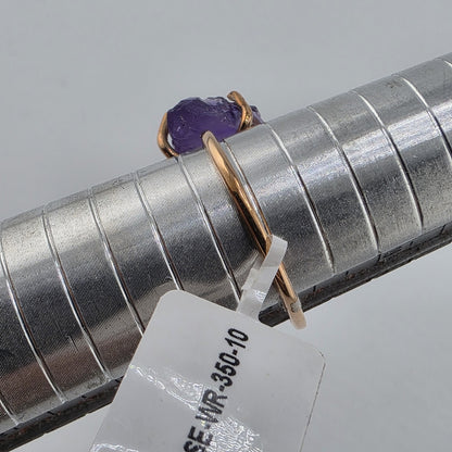 Ring Copper Natural African Amethyst Rough Raw Purple Stone Size 10