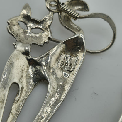Sterling Silver Modernist Kitty Cat MCM Dangle Hook Earrings 4g 925 NF Vintage