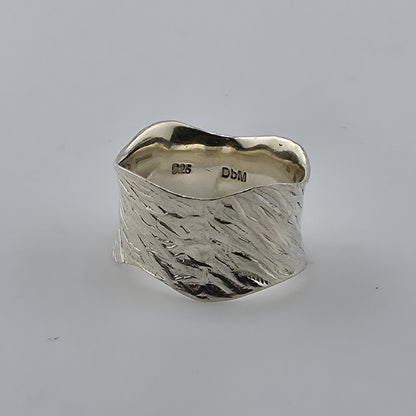 Sterling Silver 925 Textured Wave Organic Abstract Band Ring Size 6 DbM