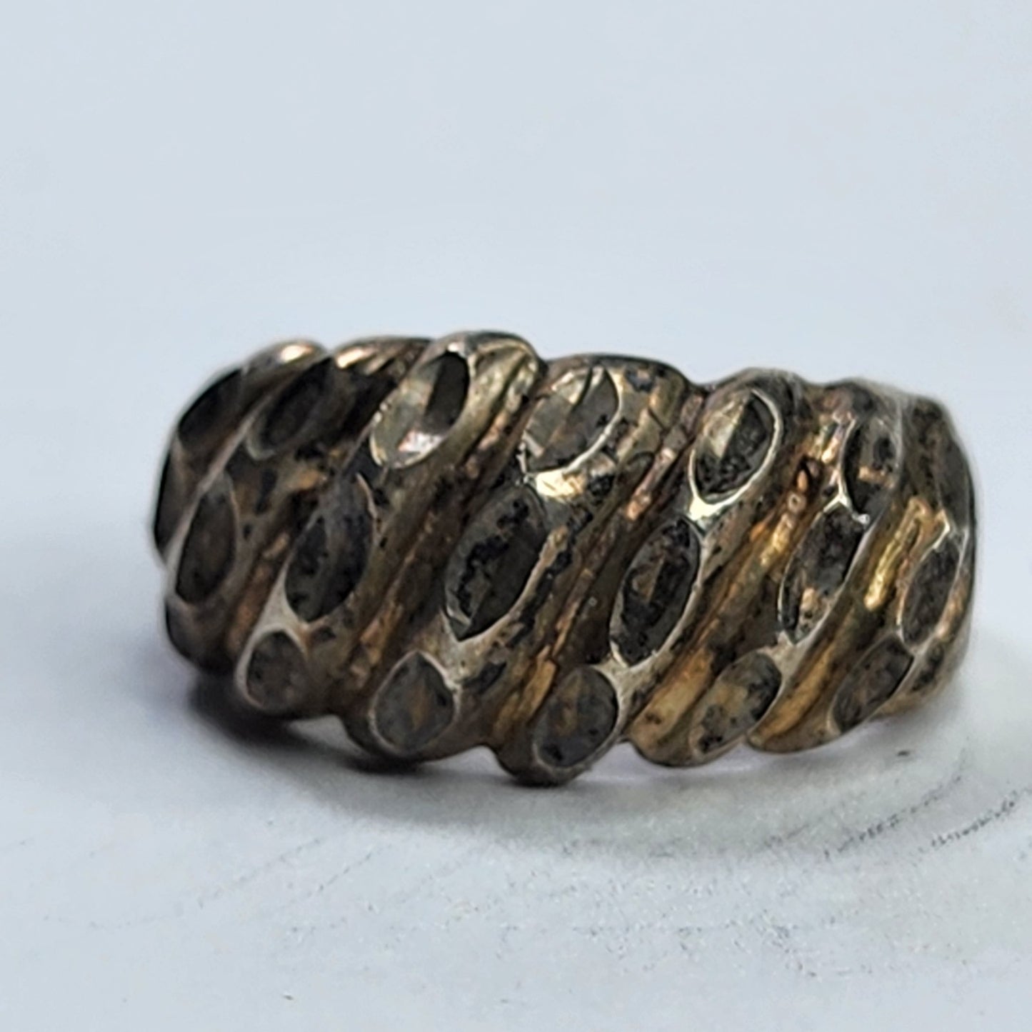 925 Sterling Silver Ring Fluted Dome Band  Size 7 Aged Patina Vintage