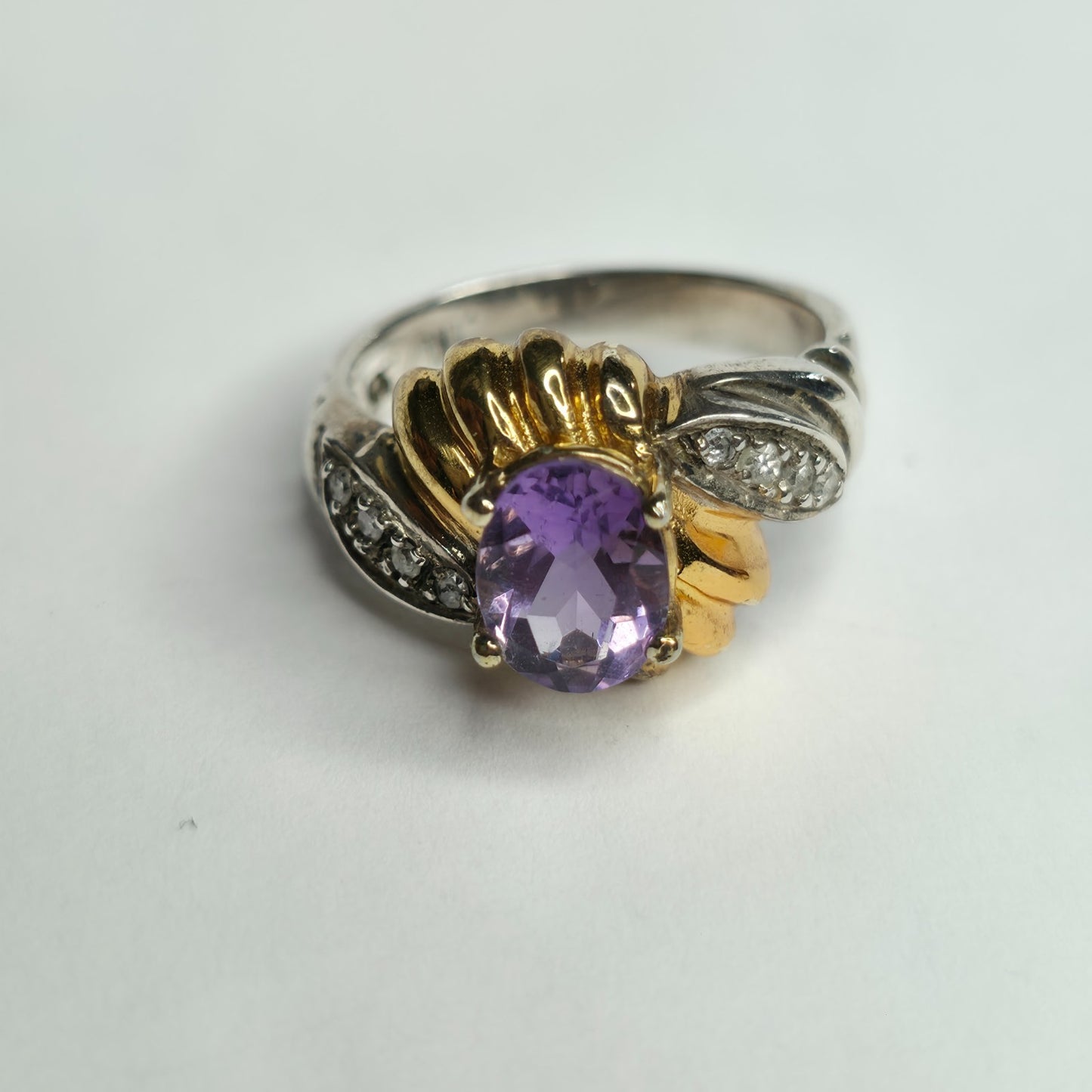Sterling Silver 925 Ring  Gold Plating Purple Amethyst  YKL 6.25  Vintage