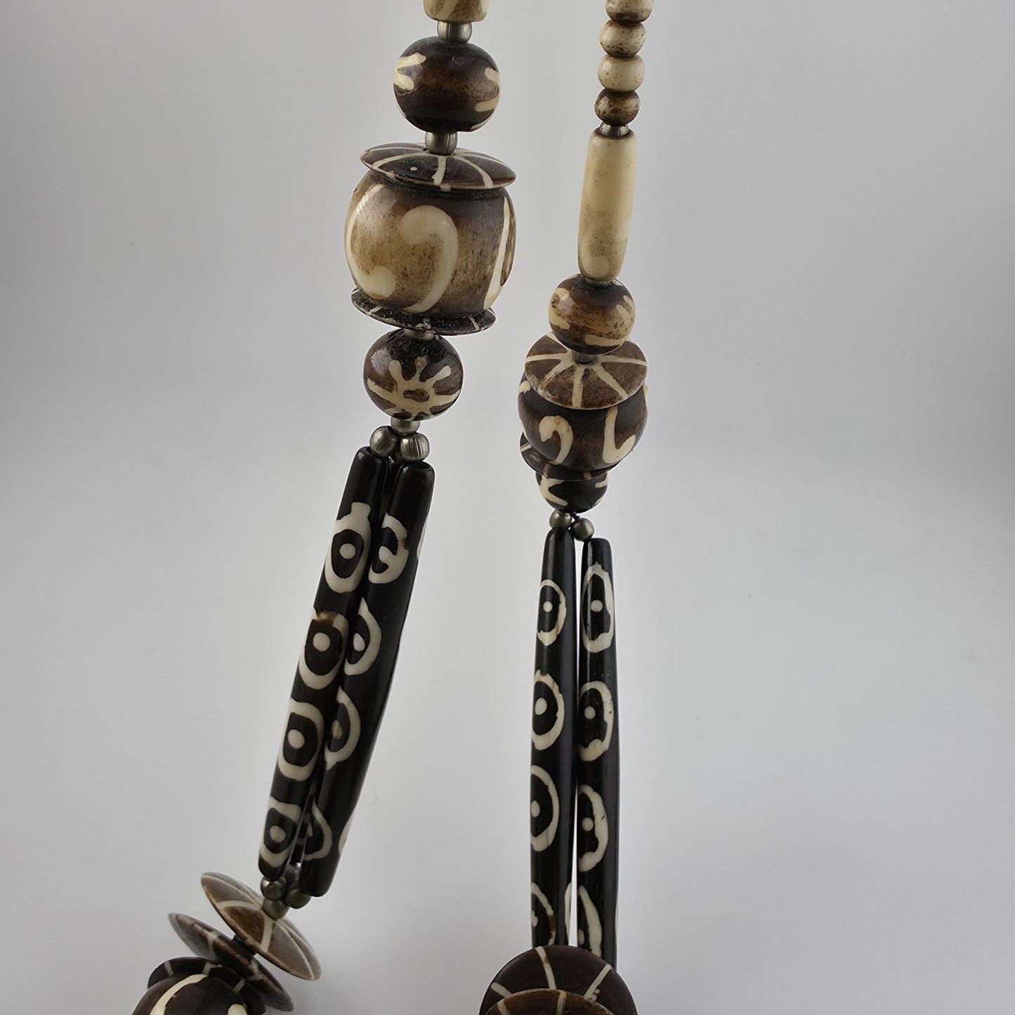 Tribal Necklace Tibetan dZi African Batik Beads Vintage 30in
