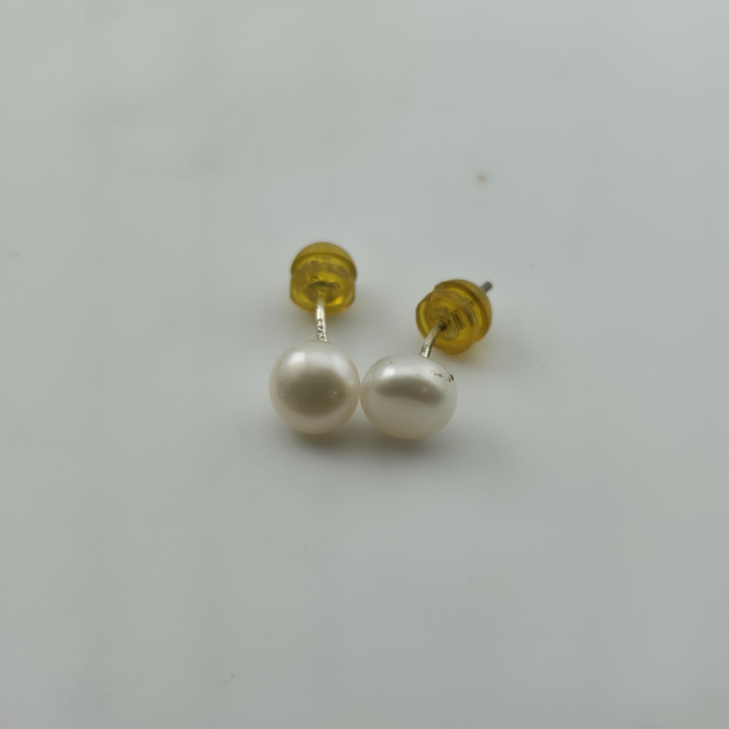 Vintage Large Faux Peal Post Style Pierced Earrings 925 Sterling Silver Post