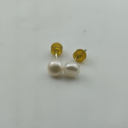 Vintage Large Faux Peal Post Style Pierced Earrings 925 Sterling Silver Post