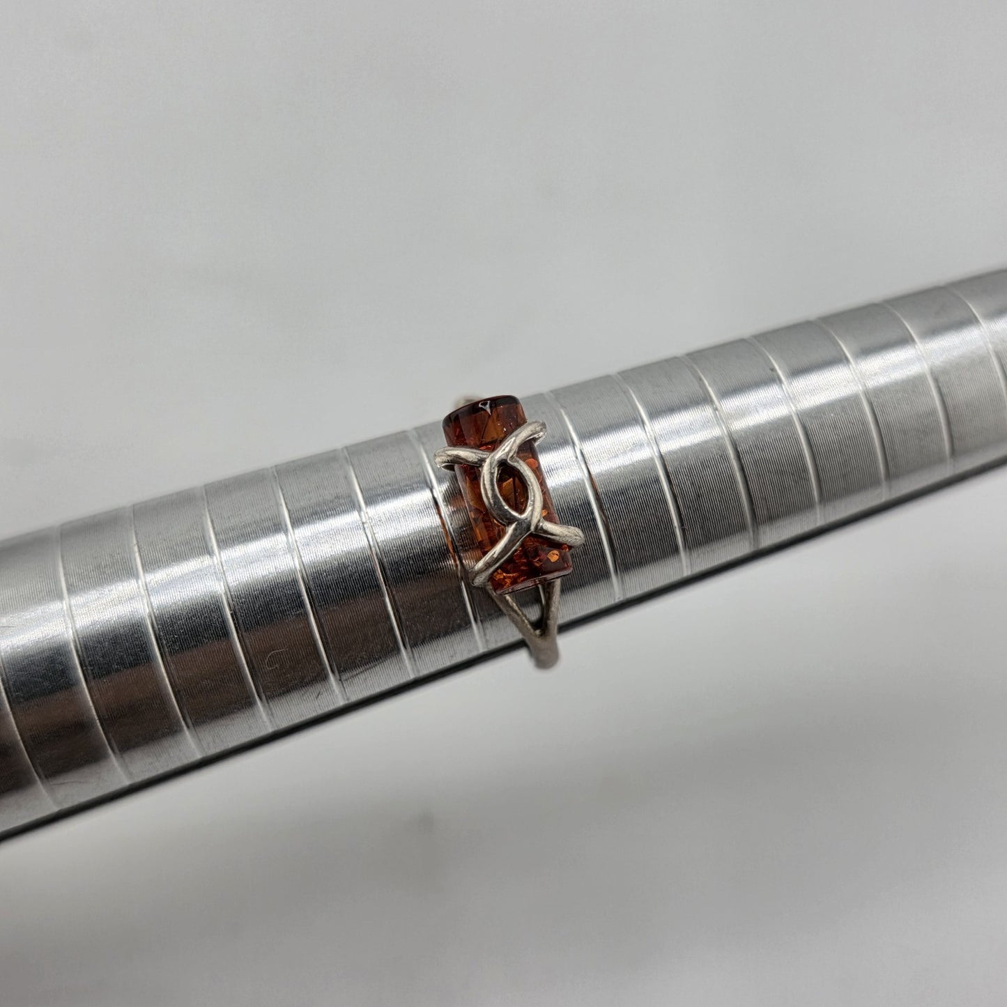 Baltic Amber Sterling Silver Ring Cylindric Stone Geometrical Modernist 6.5