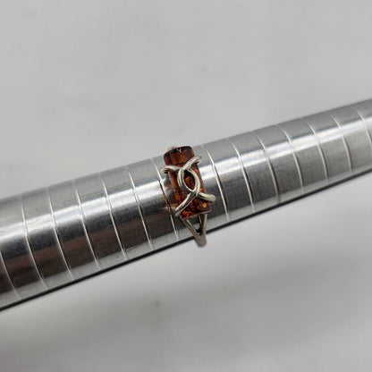 Baltic Amber Sterling Silver Ring Cylindric Stone Geometrical Modernist 6.5