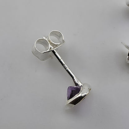 925 Sterling Silver Stud Earrings Natural Purple Amethyst Two Tone