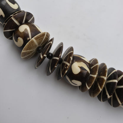 Tribal Necklace Tibetan dZi African Batik Beads Vintage 30in