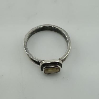 925 Sterling Silver Ring Yellow Gemstone Rectangle  Sz 5.75 Vintage