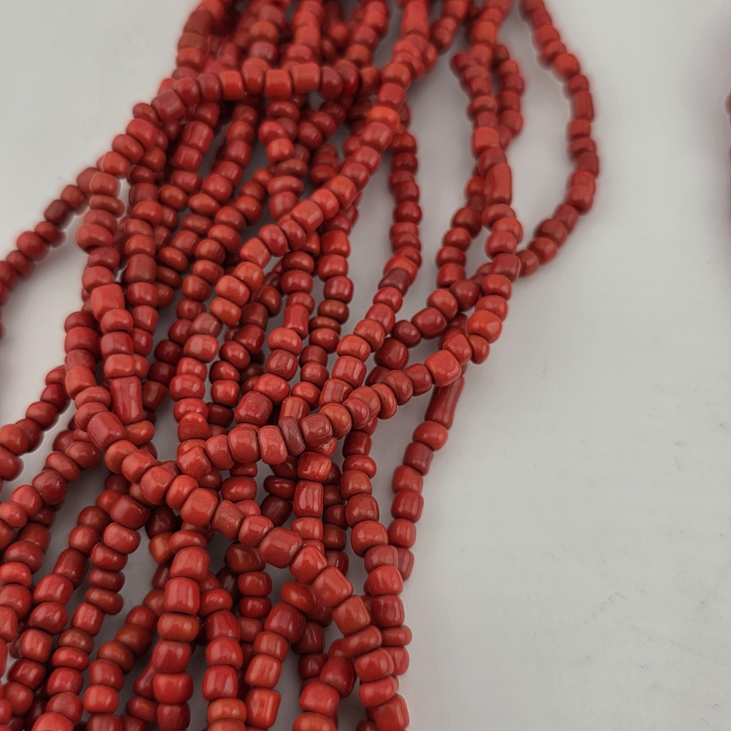 Dark Red Glass Bead Multistrand, Layered Necklace With Wooden Square Closure