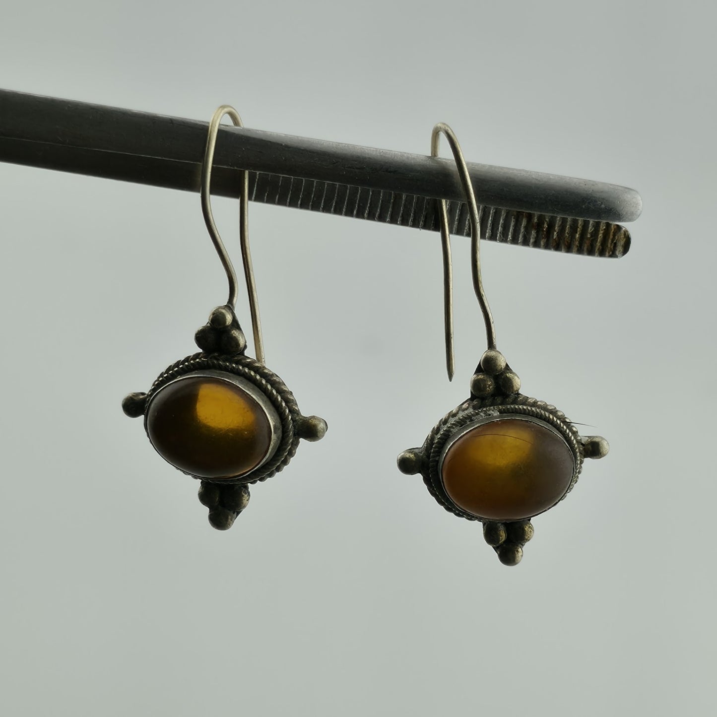 Vintage Sterling Silver 925 Earrings Yellow Stone