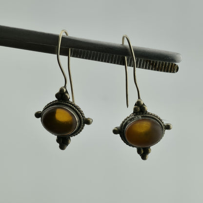 Vintage Sterling Silver 925 Earrings Yellow Stone