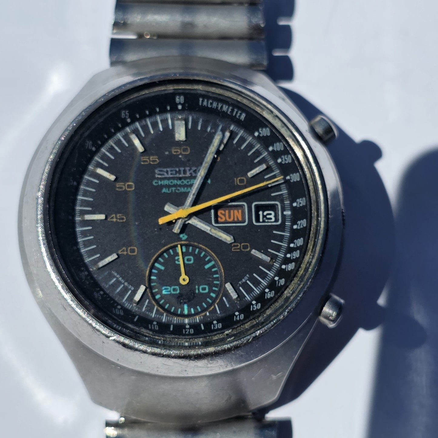 Seiko Helmet 6139-7101 Automatic Watch Chronograph 42mm Rare 1970's Vintage Work