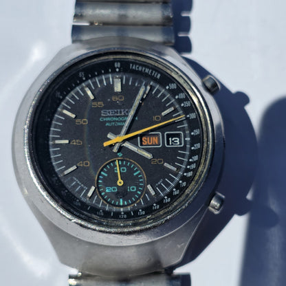Seiko Helmet 6139-7101 Automatic Watch Chronograph 42mm Rare 1970's Vintage Work