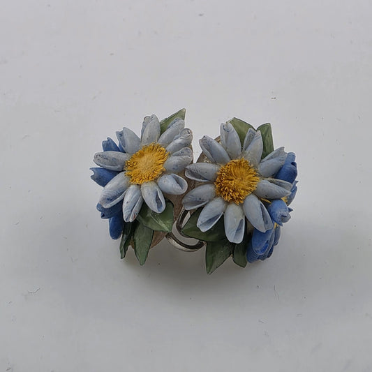 Sunflower Daisy's screw back earrings Colorfull Yellow Blue Green Vintage