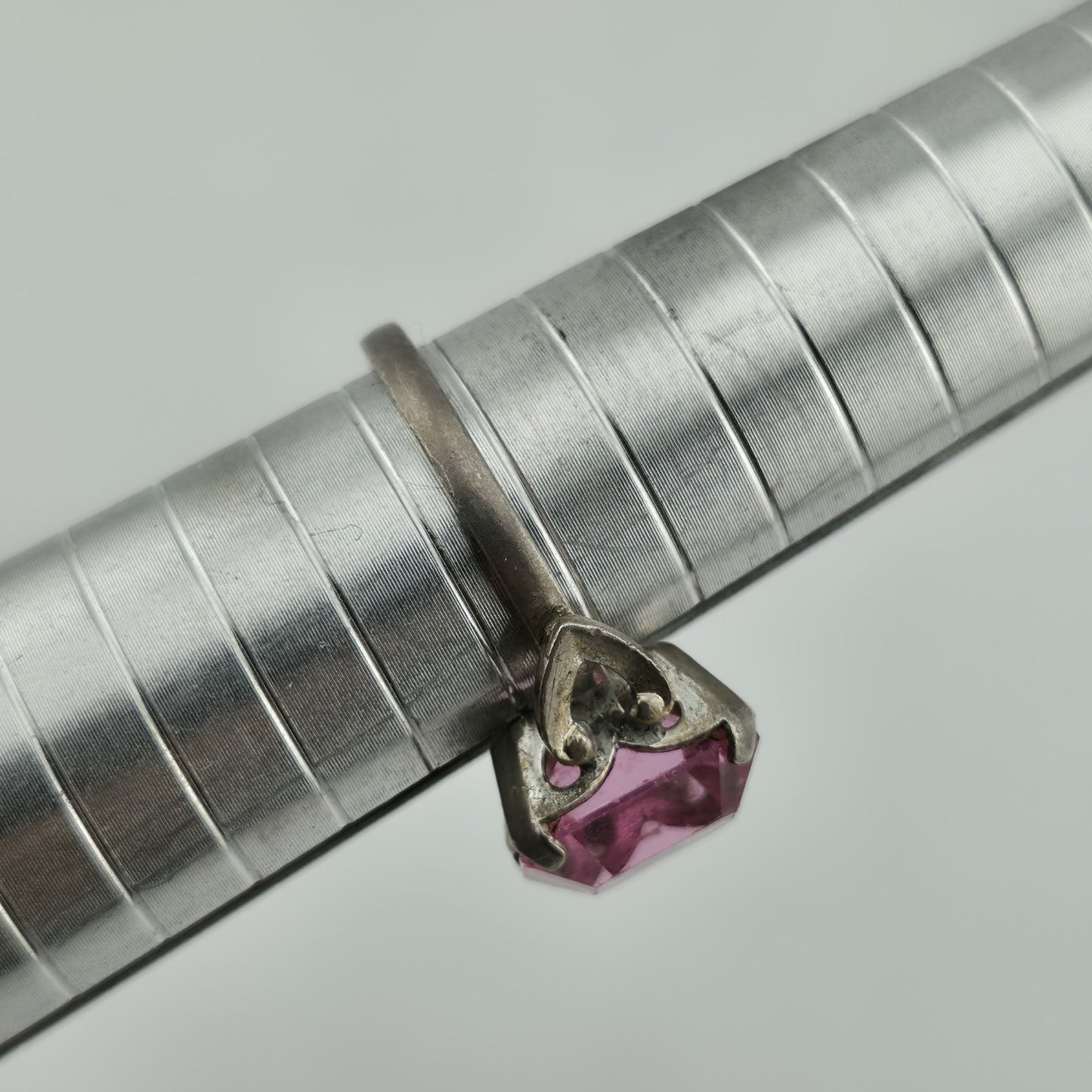 Sterling Silver Ring Pink Stone 925 Size 8.75 Solitaire C & C Vintage