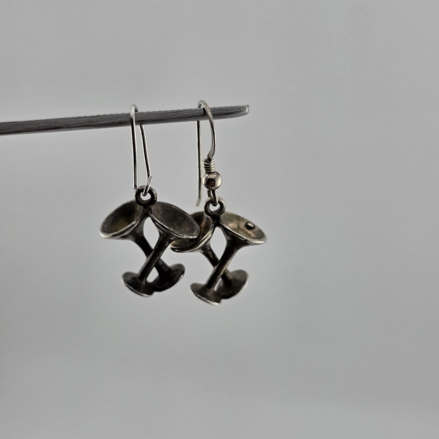 Sterling Silver Earrings 925 Vintage Martini Glass Drop Vintage Patina Signed