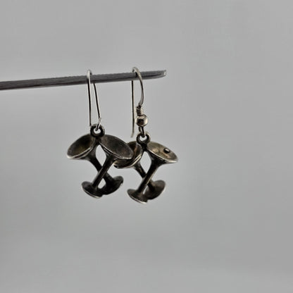 Sterling Silver Earrings 925 Vintage Martini Glass Drop Vintage Patina Signed