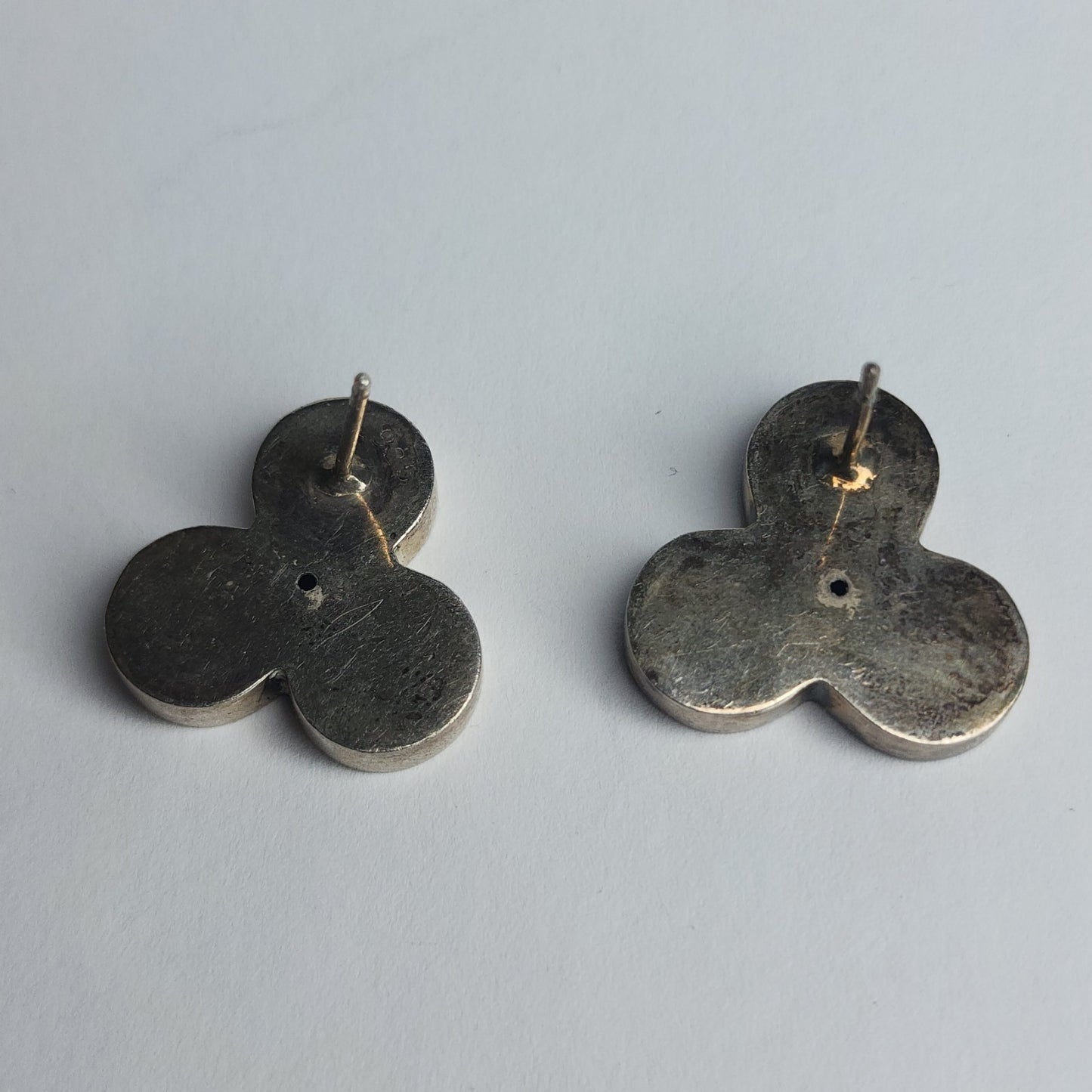 925 Sterling Silver Earrings Studs Clover Hollow tested Vintage