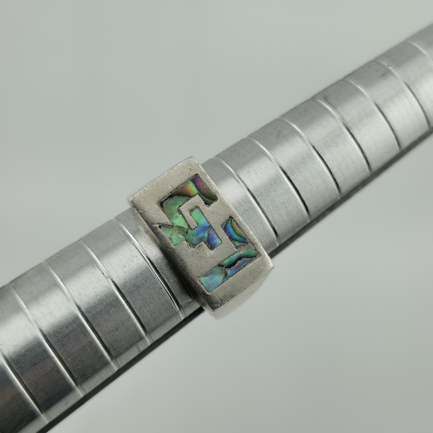 Vintage Taxco Sterling Silver Ring Abalone Geometric Native Mexico Size 5.5