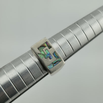 Vintage Taxco Sterling Silver Ring Abalone Geometric Native Mexico Size 5.5