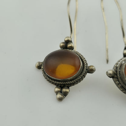 Vintage Sterling Silver 925 Earrings Yellow Stone