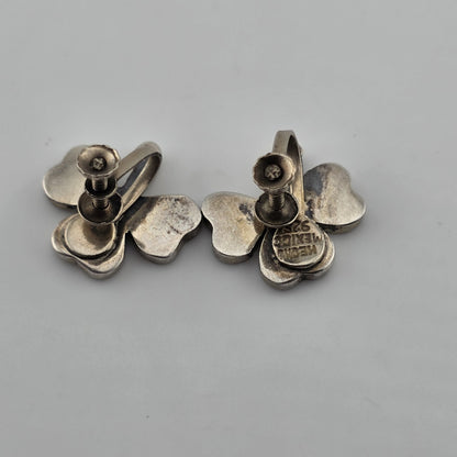 Vintage EARRINGS TAXCO Mexico INLAID TURQUOISE Sterling Silver 925 SHAMROCK
