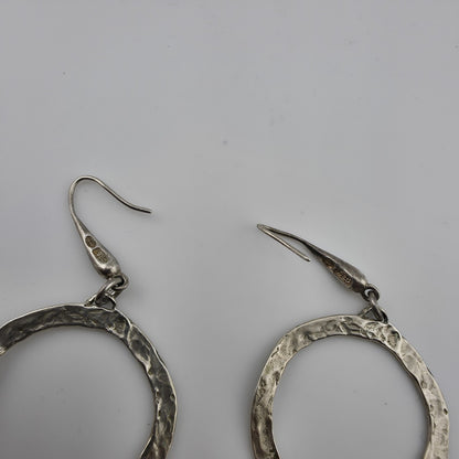 Sterling Silver Earrings Hammered Textured Hoops Dangle Freshwater Pearls 925