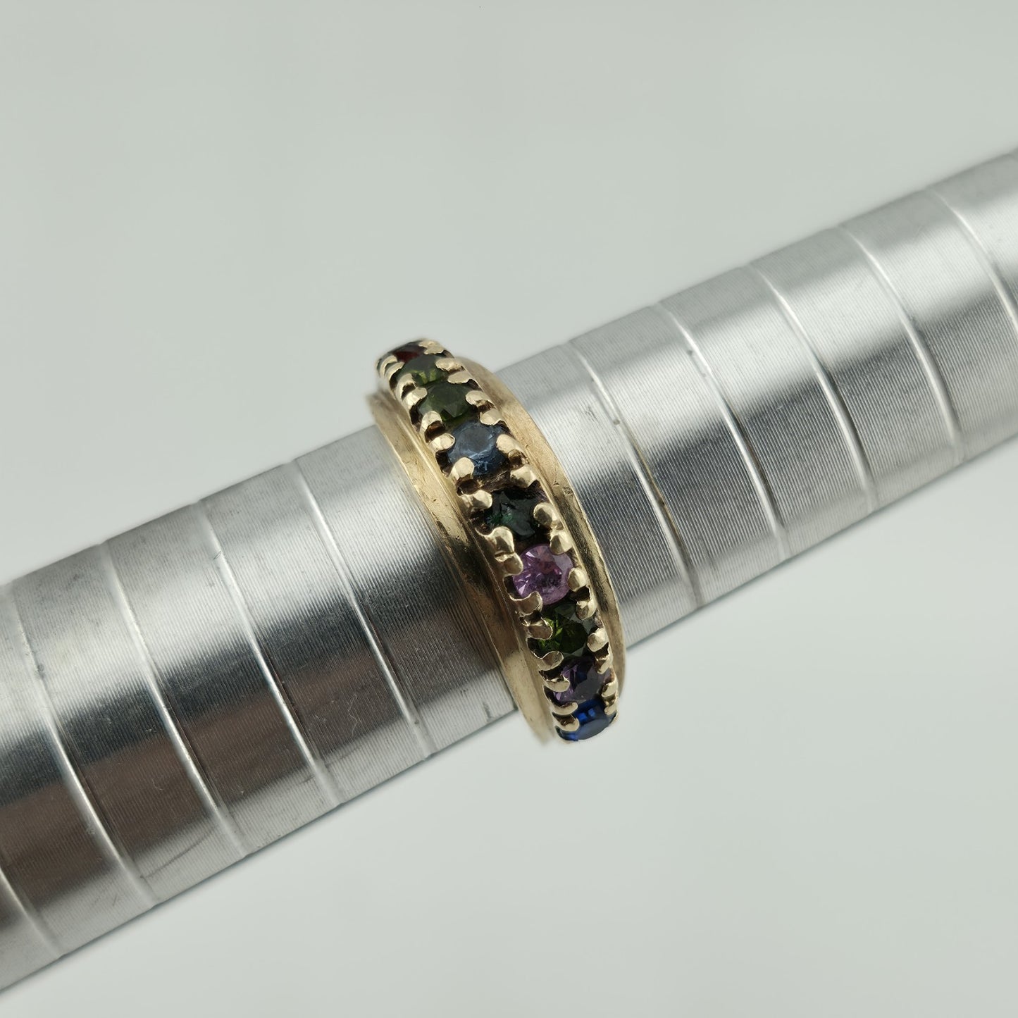 10k Yellow Gold Ring 9 Stones Rainbow Mothers Grandmother Mom Size 6 HOF Vintage