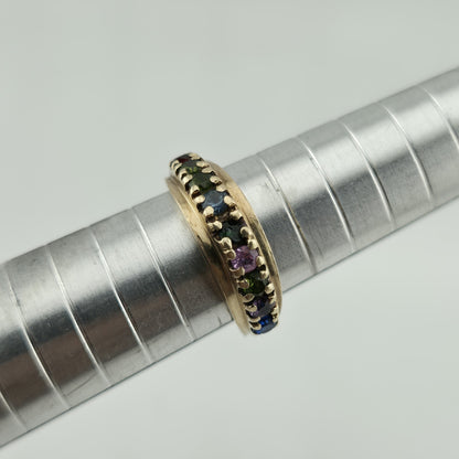 10k Yellow Gold Ring 9 Stones Rainbow Mothers Grandmother Mom Size 6 HOF Vintage