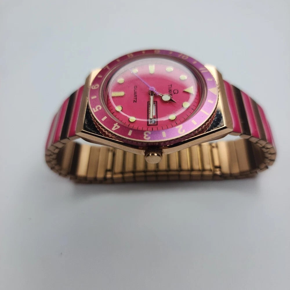 Timex Q Malibu 36mm Women’s Watch Gold & Pink Stainless Steel  Day-Date Quartz