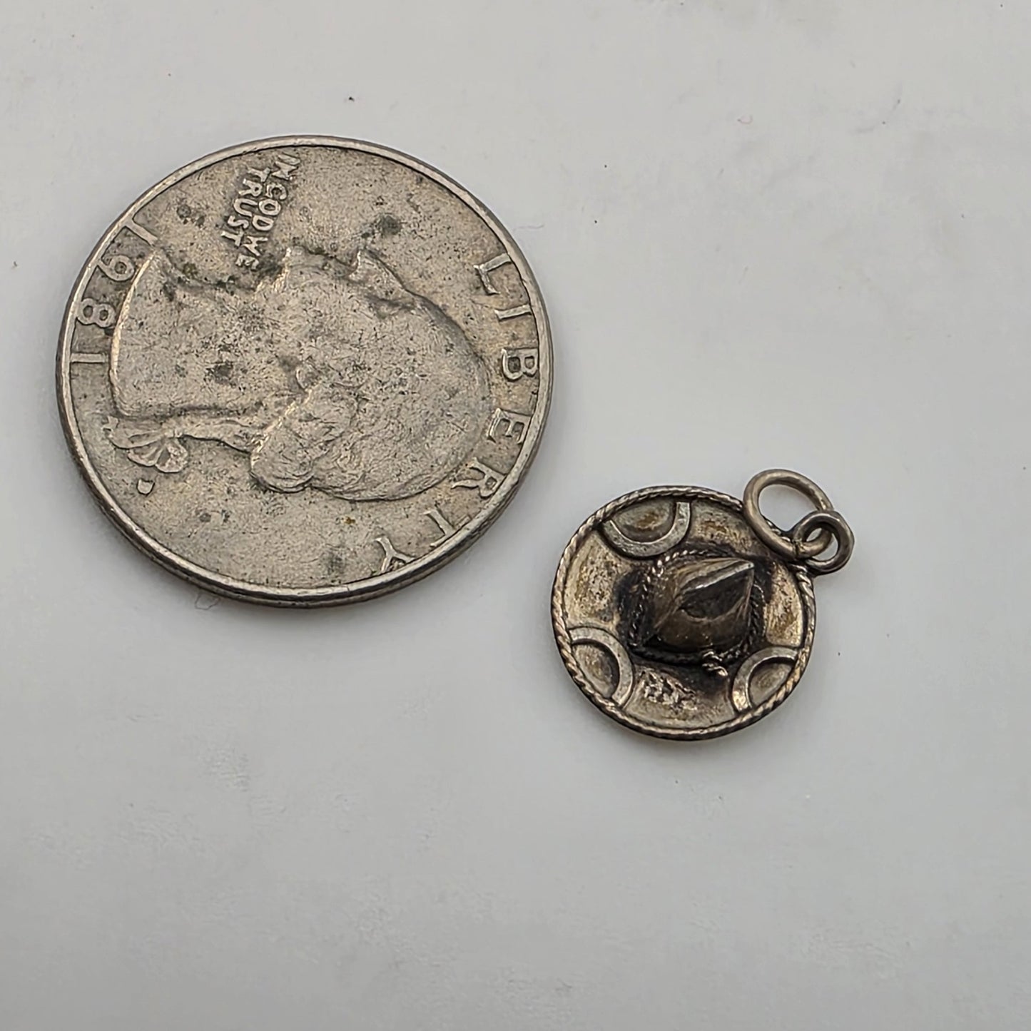 Mexico Sterling Silver Sombrero Hat Charm Vintage Patina 925