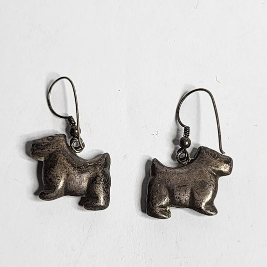 925 Sterling Silver Earrings Scottish terrier Dog Vintage Hollow Tarnish patina