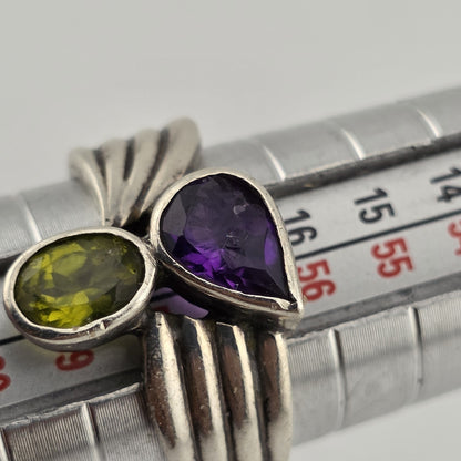 925 Sterling Silver Ring Natural Purple Green Stones Size 8 Chip On Amethyst