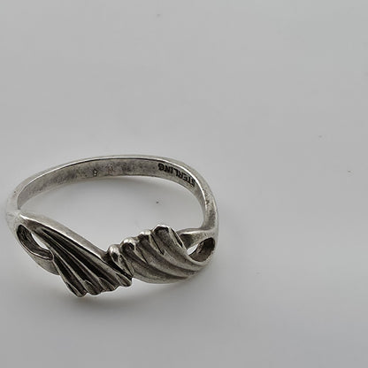 Sterling Silver Double Fan Diamond Cut Curved Unique Band Ring Size 7 Vintage