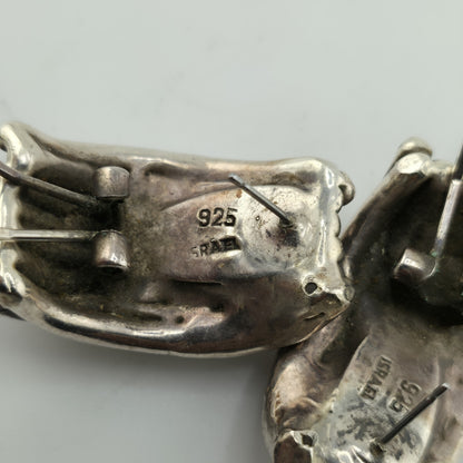 925 Sterling Silver Earrings Vintage Modernist Hollow Puff Abstract Israel Rare